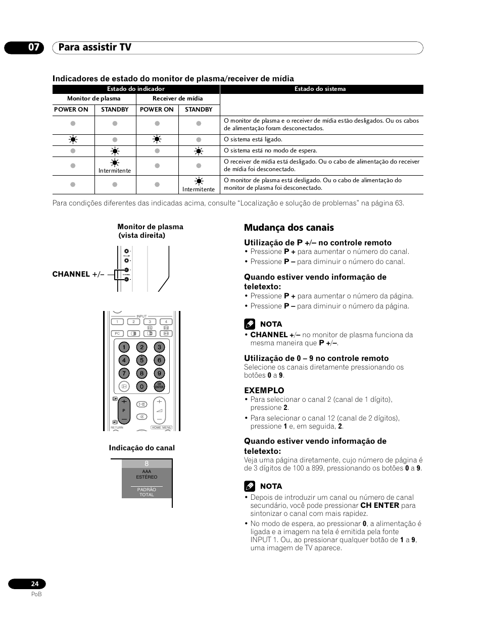 Mudança dos canais, 07 para assistir tv | Pioneer PDP-435HDG User Manual | Page 156 / 265