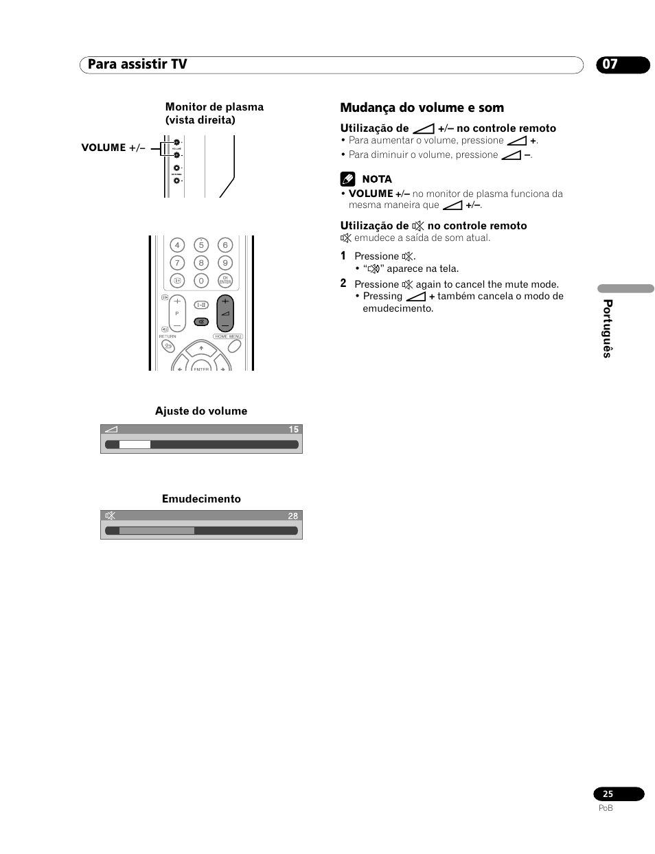 Mudança do volume e som, 07 para assistir tv | Pioneer PDP-435HDG User Manual | Page 157 / 265