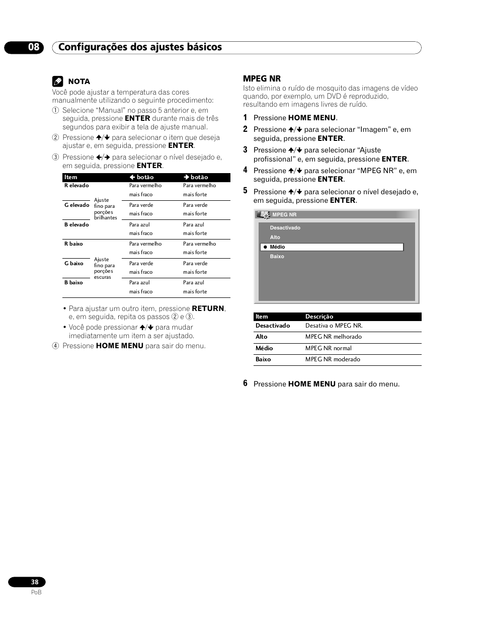 Mpeg nr, 08 configurações dos ajustes básicos | Pioneer PDP-435HDG User Manual | Page 170 / 265