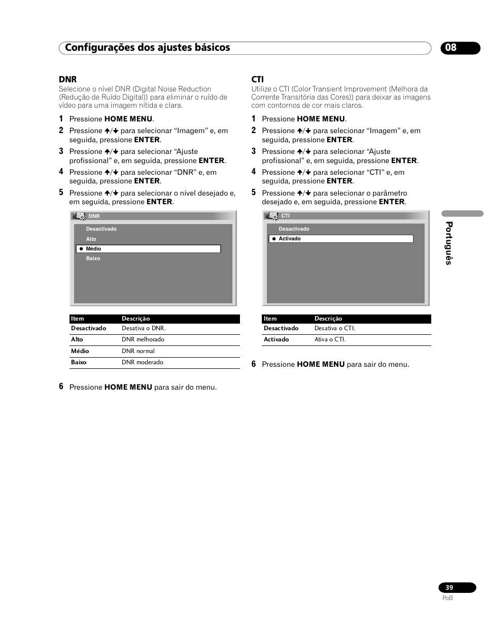 Dnr cti, 08 configurações dos ajustes básicos | Pioneer PDP-435HDG User Manual | Page 171 / 265