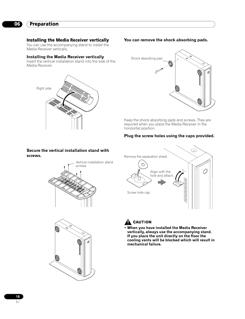 Installing the media receiver vertically, 06 preparation | Pioneer PDP-435HDG User Manual | Page 18 / 265