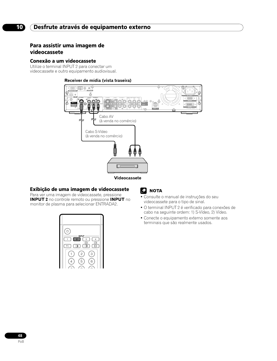 Para assistir uma imagem de videocassete, 10 desfrute através de equipamento externo, Conexão a um videocassete | Exibição de uma imagem de videocassete | Pioneer PDP-435HDG User Manual | Page 180 / 265