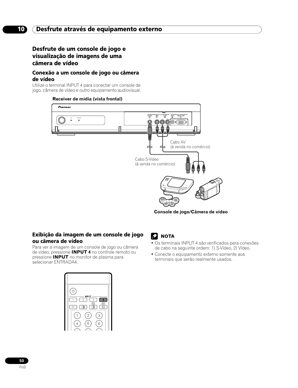 10 desfrute através de equipamento externo, Conexão a um console de jogo ou câmera de vídeo | Pioneer PDP-435HDG User Manual | Page 182 / 265