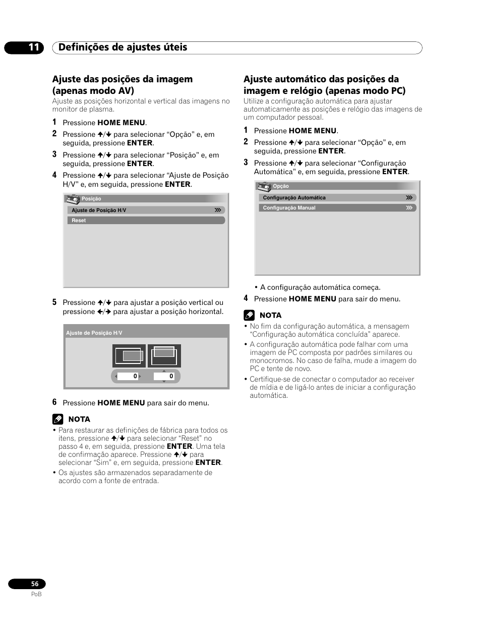 11 definições de ajustes úteis, Ajuste das posições da imagem (apenas modo av) | Pioneer PDP-435HDG User Manual | Page 188 / 265