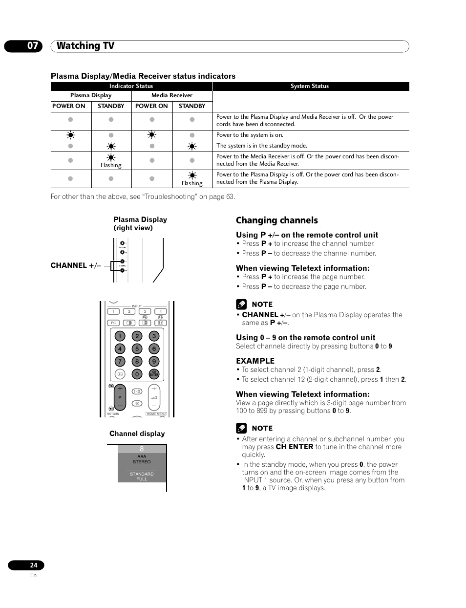 Changing channels, 07 watching tv | Pioneer PDP-435HDG User Manual | Page 24 / 265