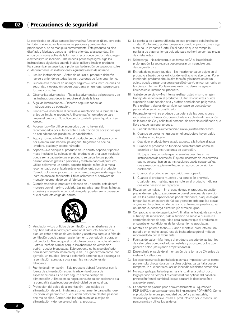02 precauciones de seguridad | Pioneer PDP-435HDG User Manual | Page 74 / 265