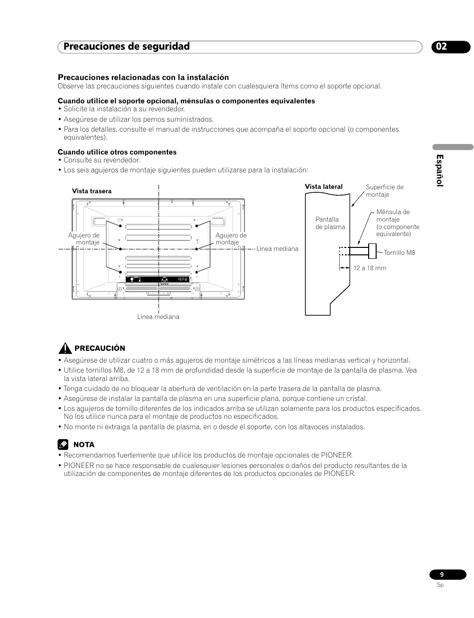 02 precauciones de seguridad | Pioneer PDP-435HDG User Manual | Page 75 / 265