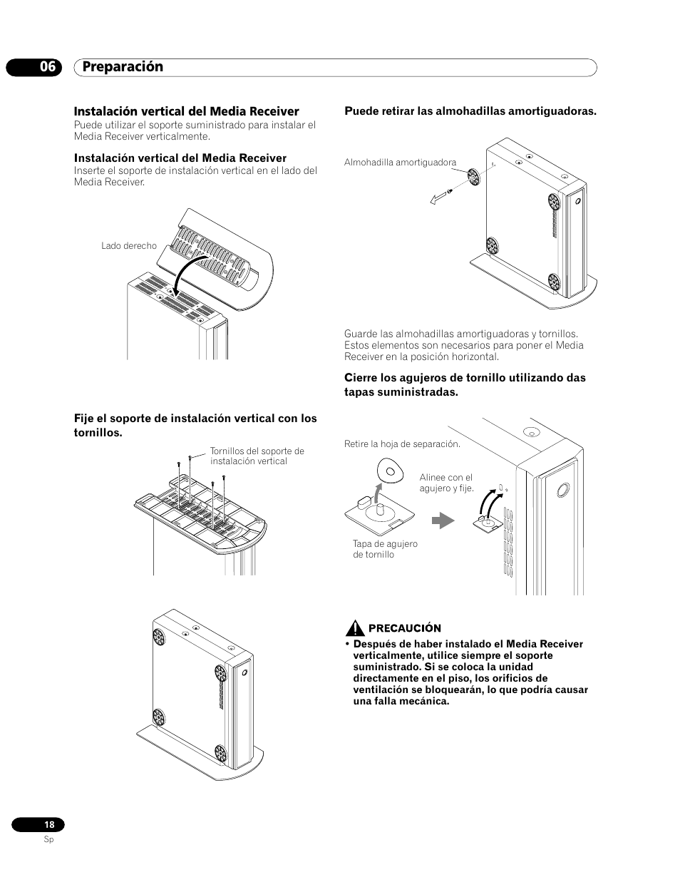 Instalación vertical del media receiver, 06 preparación | Pioneer PDP-435HDG User Manual | Page 84 / 265