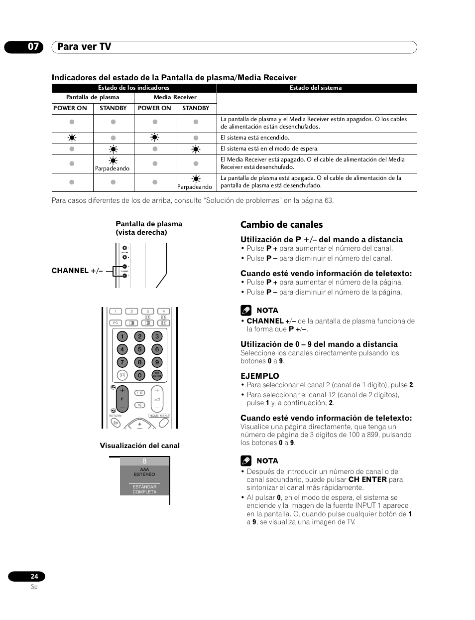 Cambio de canales, 07 para ver tv | Pioneer PDP-435HDG User Manual | Page 90 / 265