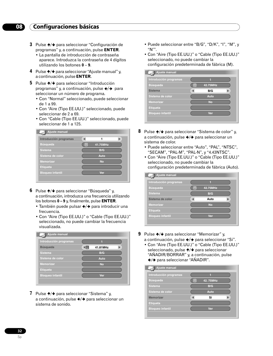08 configuraciones básicas | Pioneer PDP-435HDG User Manual | Page 98 / 265