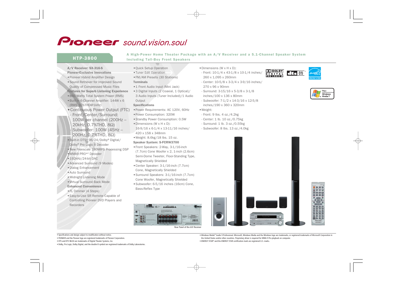Pioneer HTP-3800 User Manual | 1 page