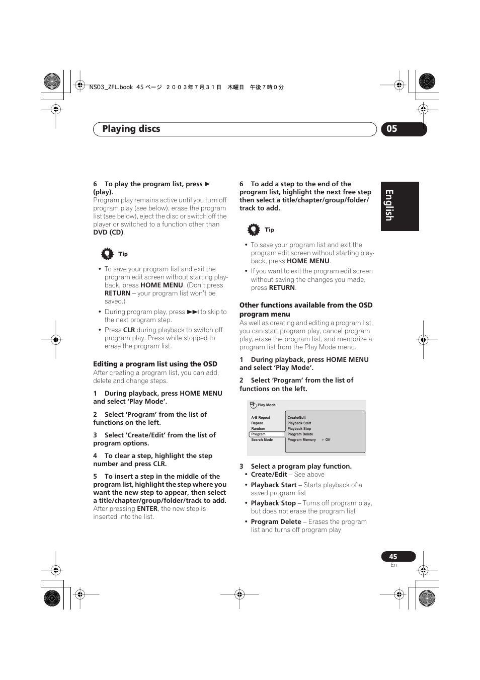 English italiano français, Nederlands, Español deutsch | Playing discs 05 | Pioneer S-DV900ST User Manual | Page 45 / 192