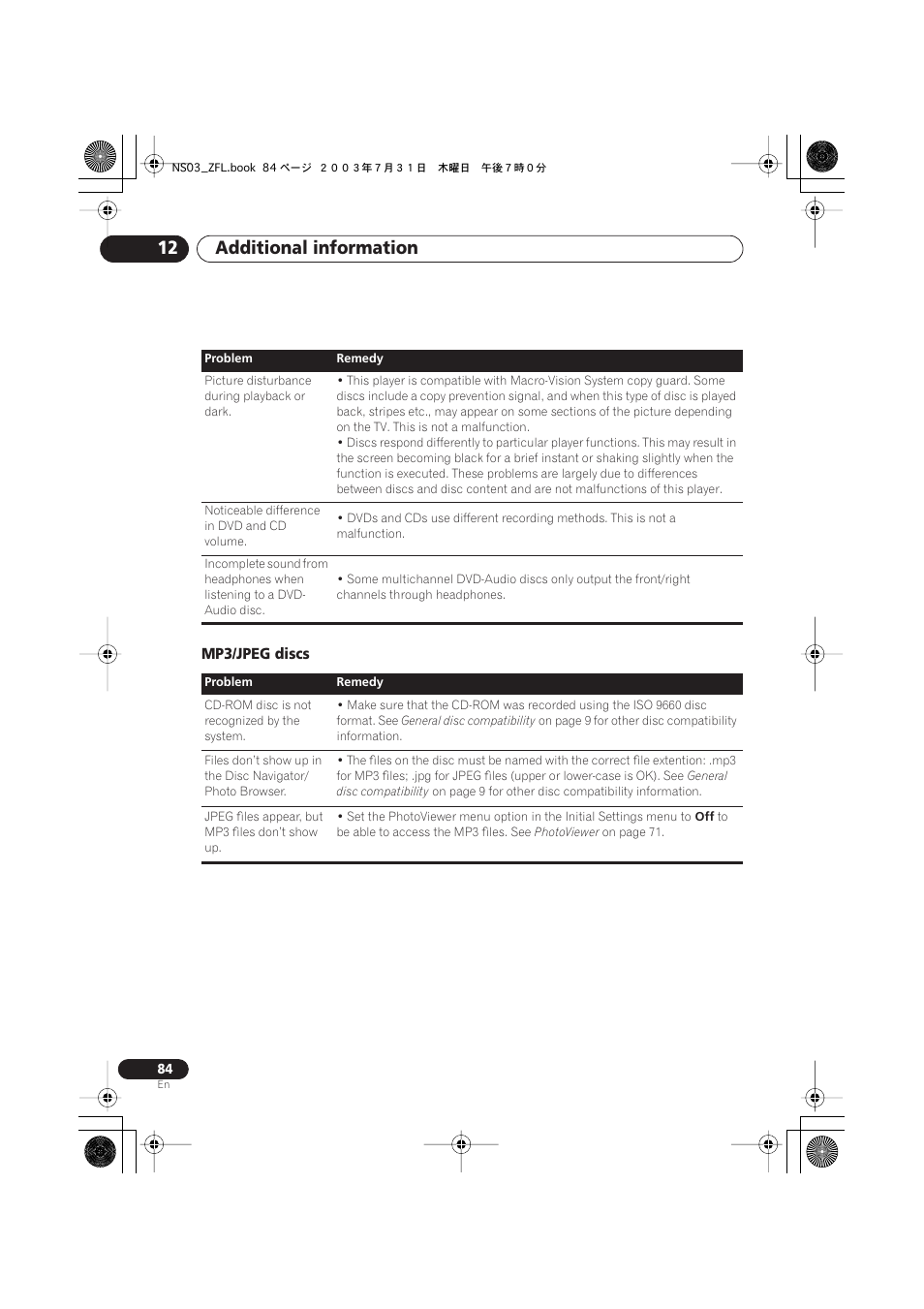 Mp3/jpeg discs, Additional information 12 | Pioneer S-DV900ST User Manual | Page 84 / 192