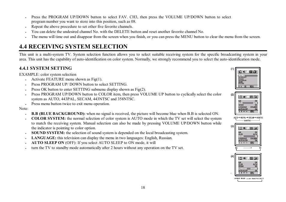 4 receiving system selection, 1 system setting | Hyundai H-TV2506PF User Manual | Page 18 / 55