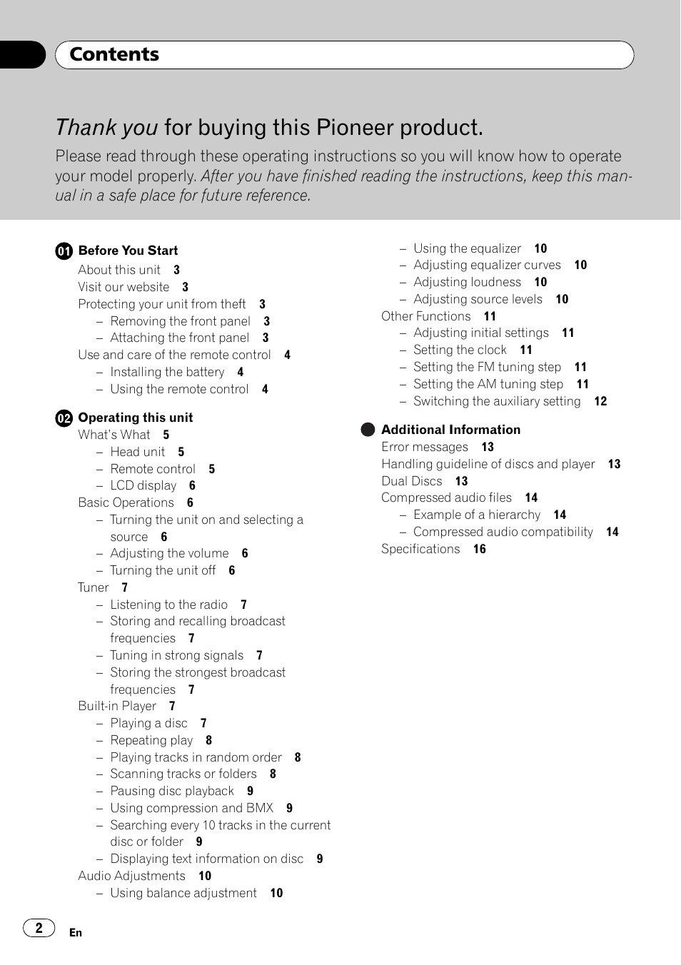 Pioneer DEH-2050MPG User Manual | Page 2 / 76