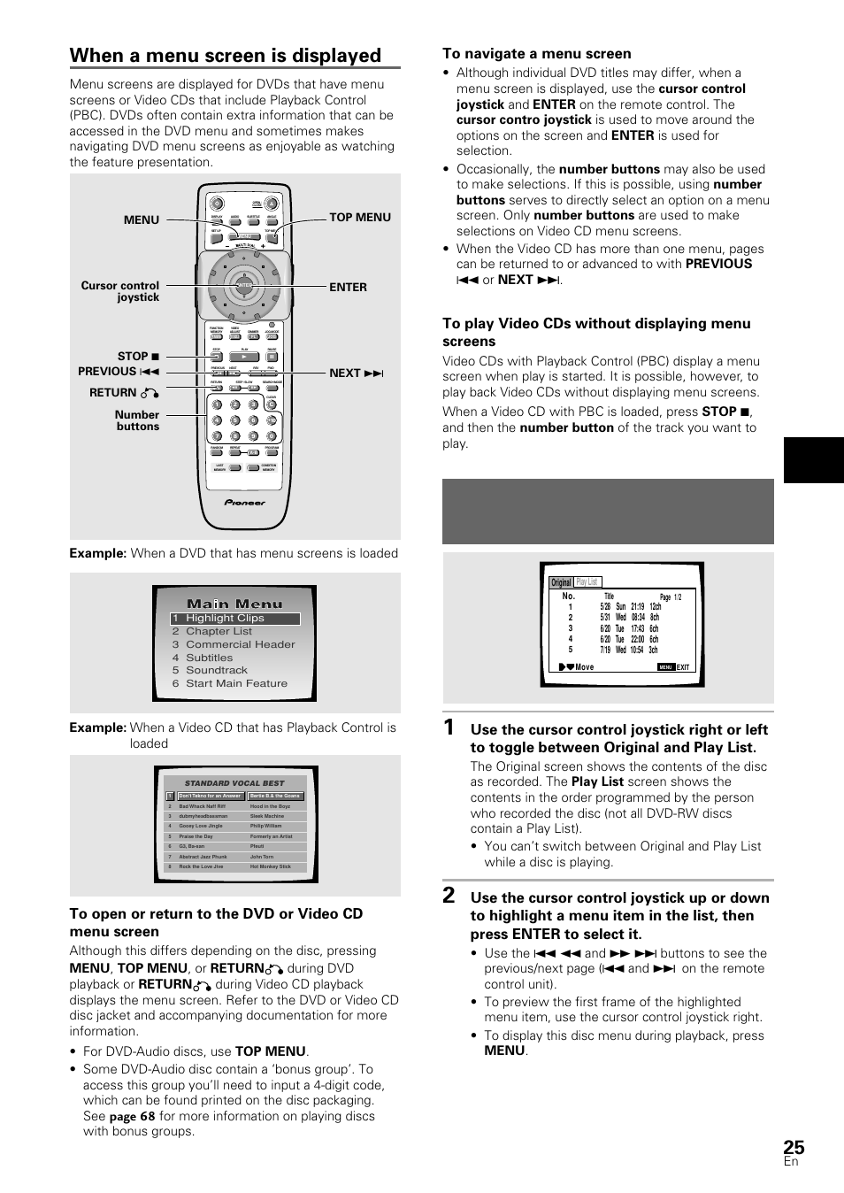 Playing dvd-rws (dv-s88a only), When a menu screen is displayed, Getting st ar ted using your dvd pla yer | Dvd-rw | Pioneer DV-S88A User Manual | Page 25 / 72