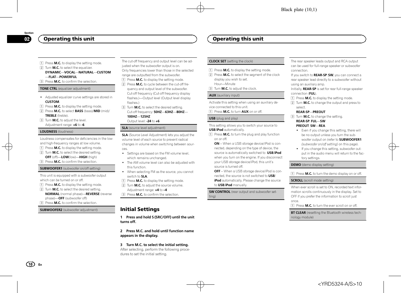 Sw control (rear output, Initial settings, Operating this unit 02 | Operating this unit | Pioneer DEH-73BT User Manual | Page 10 / 64
