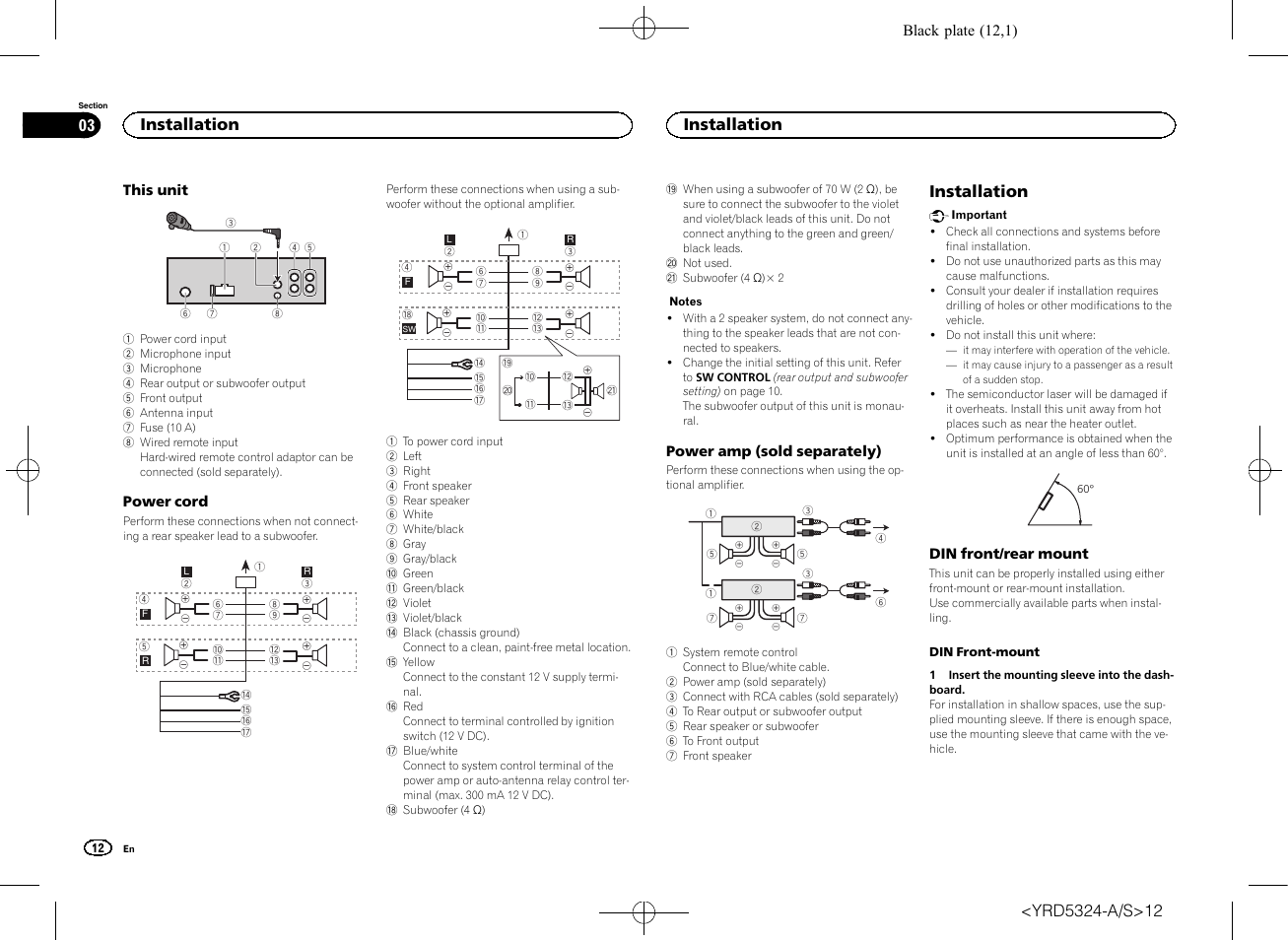 Installation, Installation 03 | Pioneer DEH-73BT User Manual | Page 12 / 64