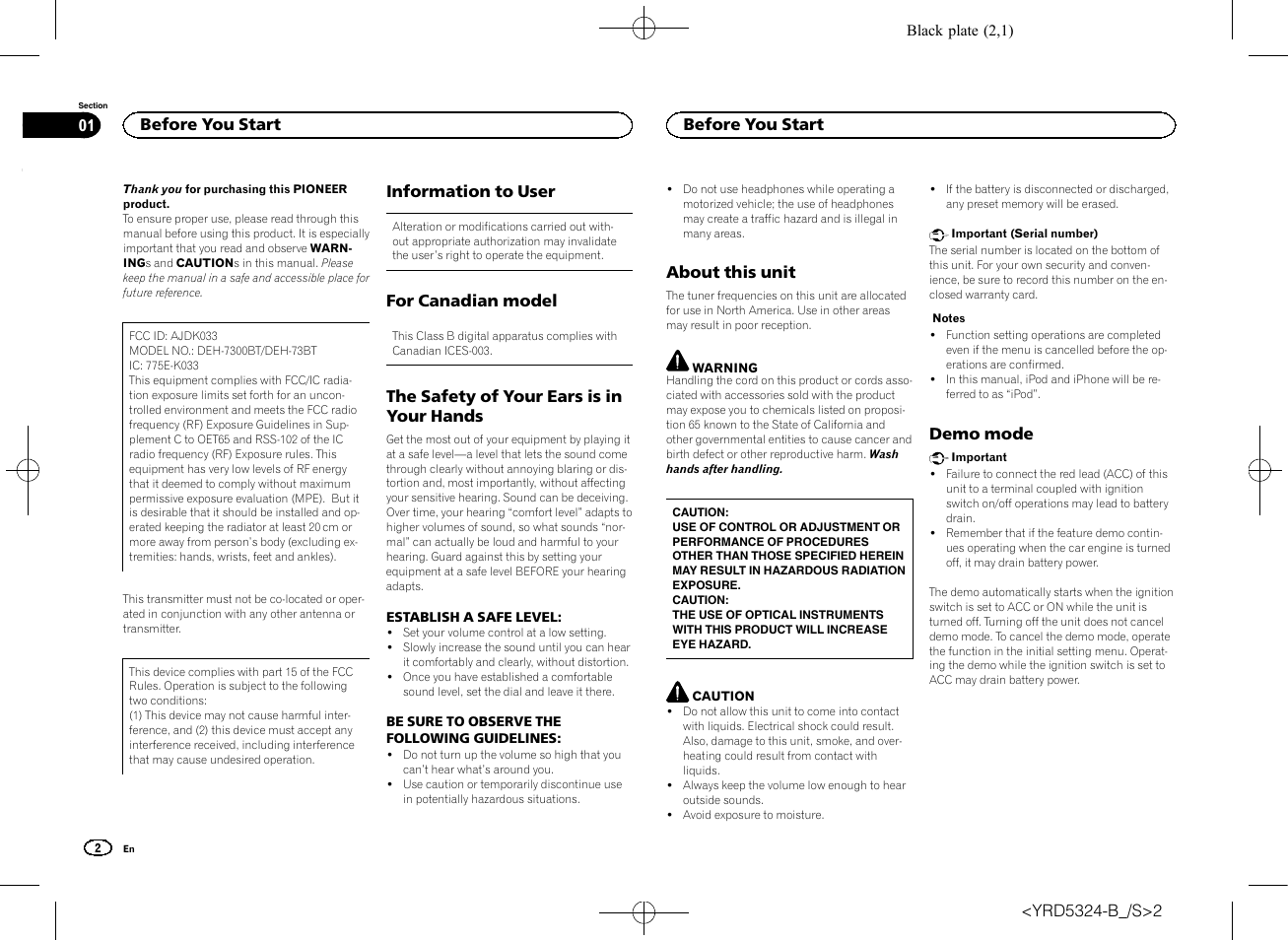 Pioneer DEH-73BT User Manual | Page 2 / 64