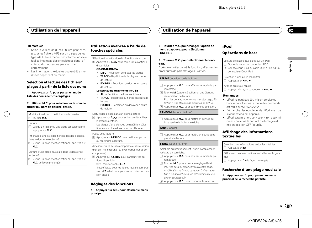 Ipod, Utilisation de l ’appareil 02, Utilisation de l ’appareil | Pioneer DEH-73BT User Manual | Page 25 / 64