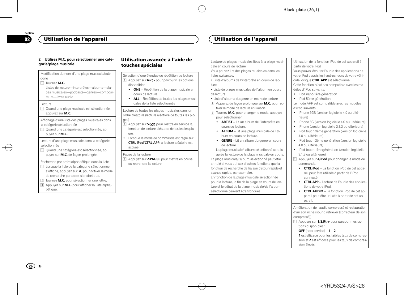 Utilisation de l ’appareil 02, Utilisation de l ’appareil | Pioneer DEH-73BT User Manual | Page 26 / 64