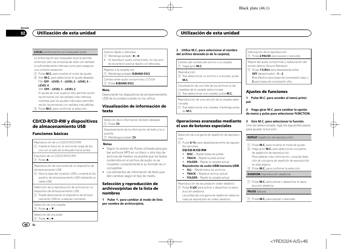 Cd/cd-r/cd-rw y dispositivos de almacenamiento usb, Utilización de esta unidad 02, Utilización de esta unidad | Pioneer DEH-73BT User Manual | Page 46 / 64
