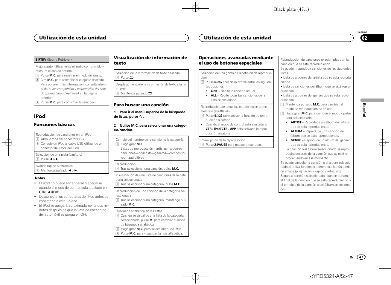 Ipod, Utilización de esta unidad 02, Utilización de esta unidad | Pioneer DEH-73BT User Manual | Page 47 / 64
