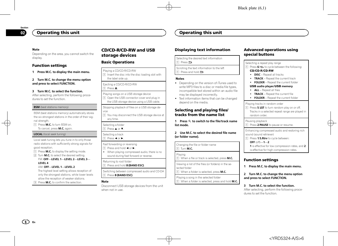 Cd/cd-r/cd-rw and usb storage devices, Operating this unit 02, Operating this unit | Pioneer DEH-73BT User Manual | Page 6 / 64