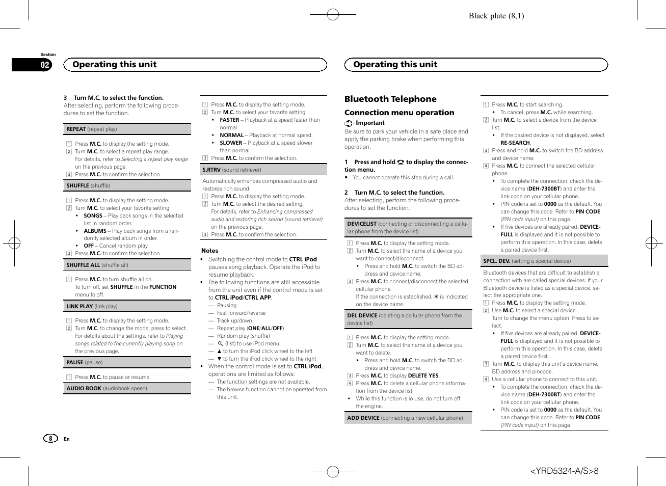 Bluetooth telephone, Operating this unit 02, Operating this unit | Pioneer DEH-73BT User Manual | Page 8 / 64