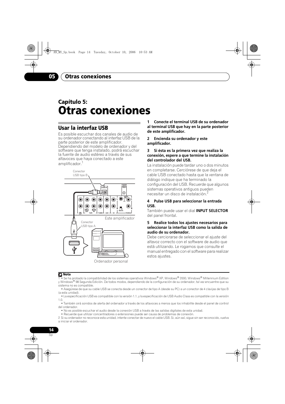 05 otras conexiones, Usar la interfaz usb, Otras conexiones | Otras conexiones 05, Capítulo 5 | Pioneer A-A9-J User Manual | Page 104 / 109