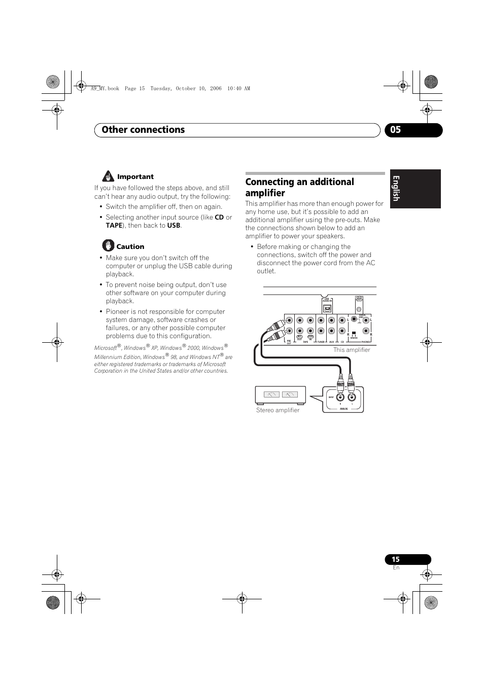 Connecting an additional amplifier, Other connections 05 | Pioneer A-A9-J User Manual | Page 15 / 109