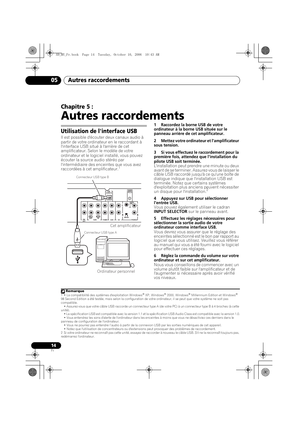 05 autres raccordements, Utilisation de l'interface usb, Autres raccordements | Autres raccordements 05, Chapitre 5 | Pioneer A-A9-J User Manual | Page 32 / 109