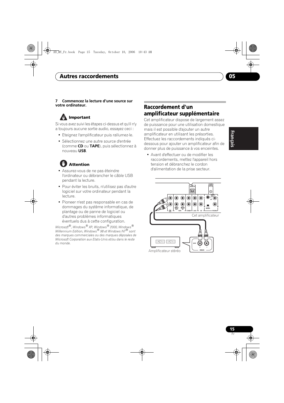 Raccordement d'un amplificateur supplémentaire, Autres raccordements 05 | Pioneer A-A9-J User Manual | Page 33 / 109