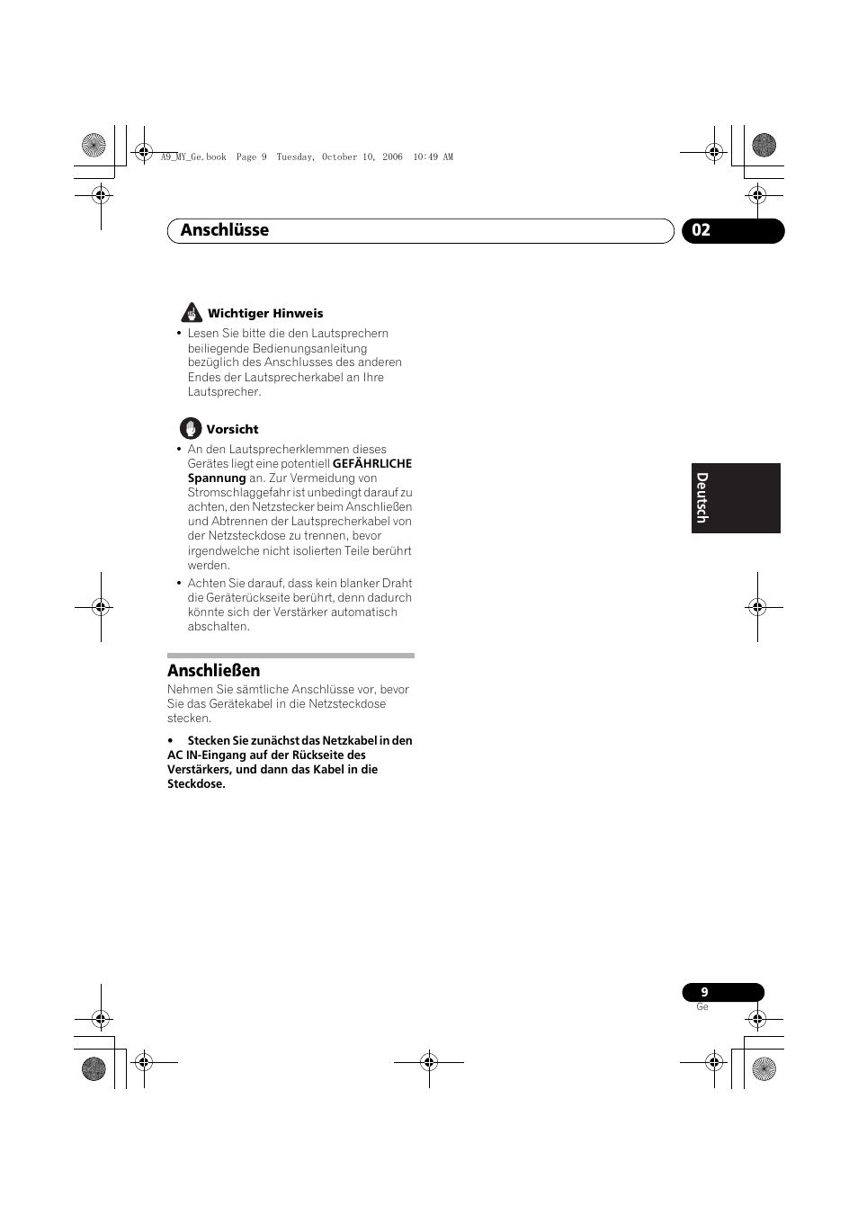 Anschließen, Anschlüsse 02 | Pioneer A-A9-J User Manual | Page 45 / 109