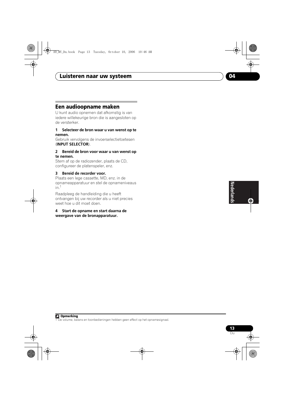 Een audioopname maken, Luisteren naar uw systeem 04 | Pioneer A-A9-J User Manual | Page 67 / 109