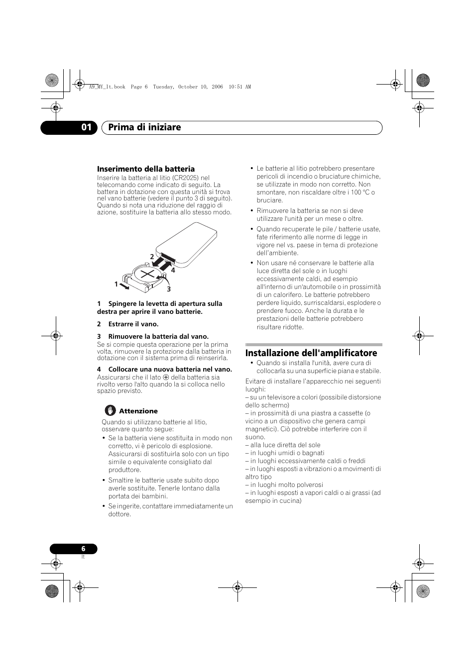 Installazione dell'amplificatore, Prima di iniziare 01 | Pioneer A-A9-J User Manual | Page 78 / 109