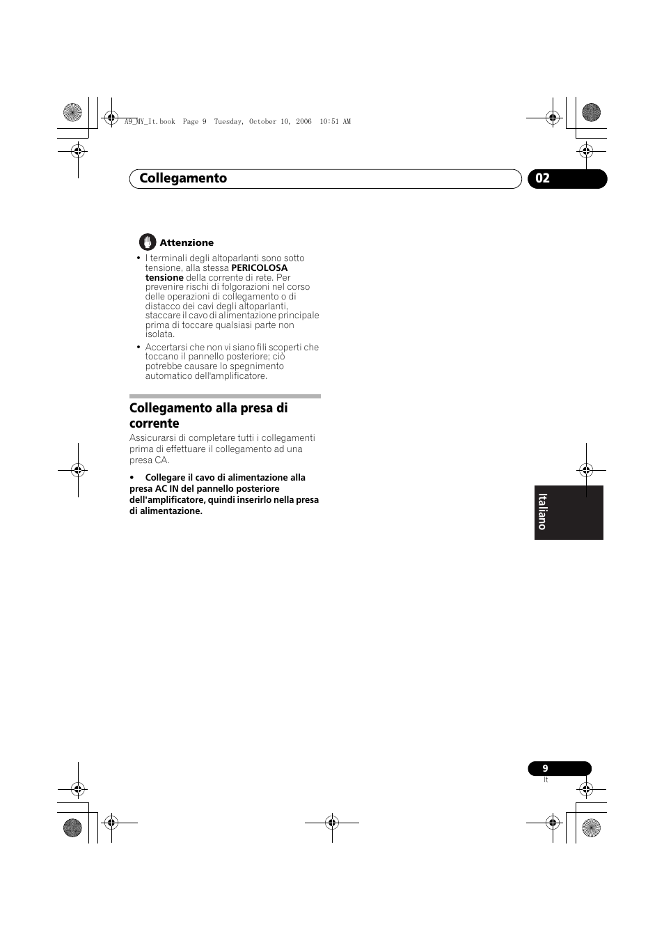 Collegamento alla presa di corrente, Collegamento 02 | Pioneer A-A9-J User Manual | Page 81 / 109
