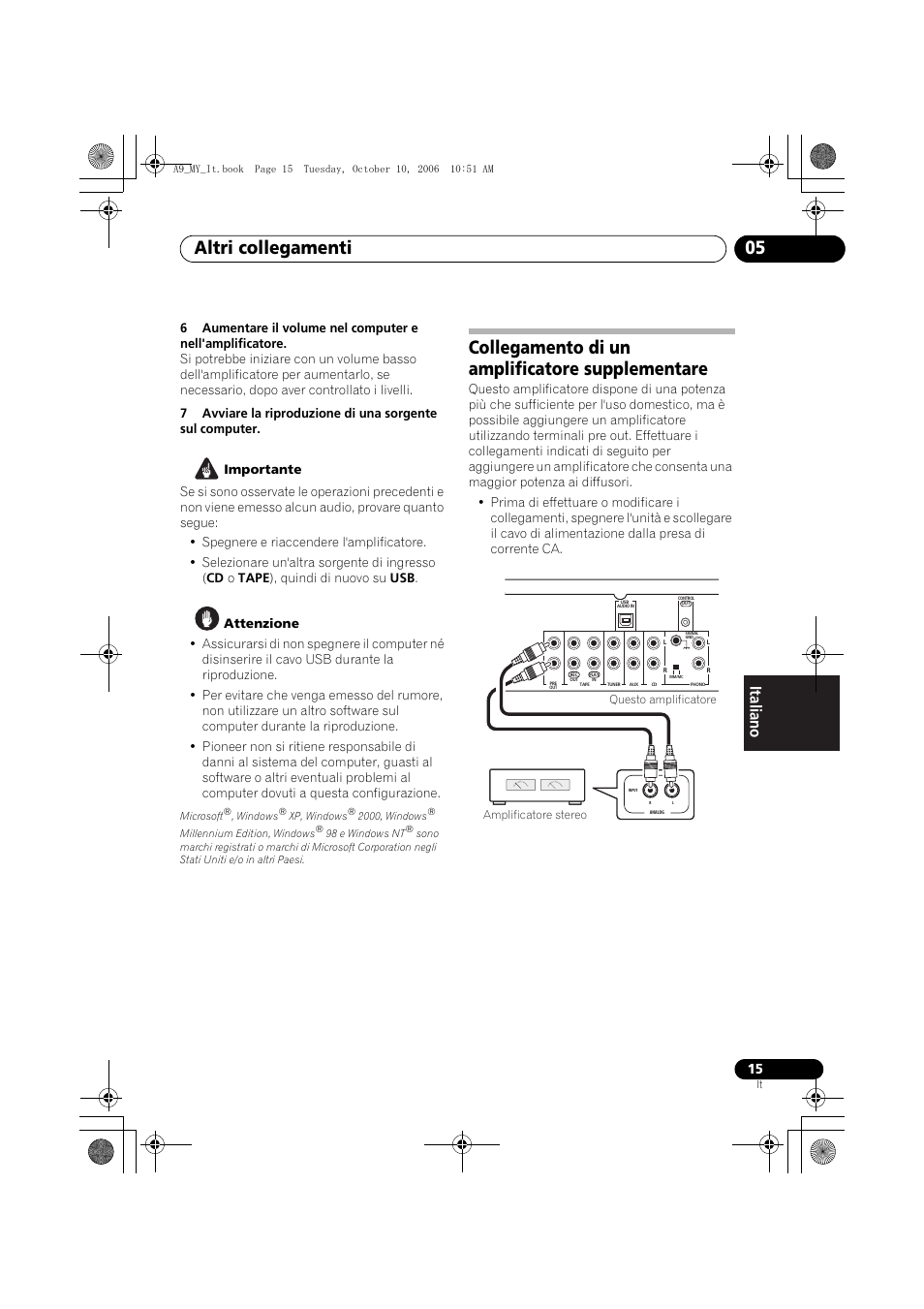 Collegamento di un amplificatore supplementare, Altri collegamenti 05 | Pioneer A-A9-J User Manual | Page 87 / 109