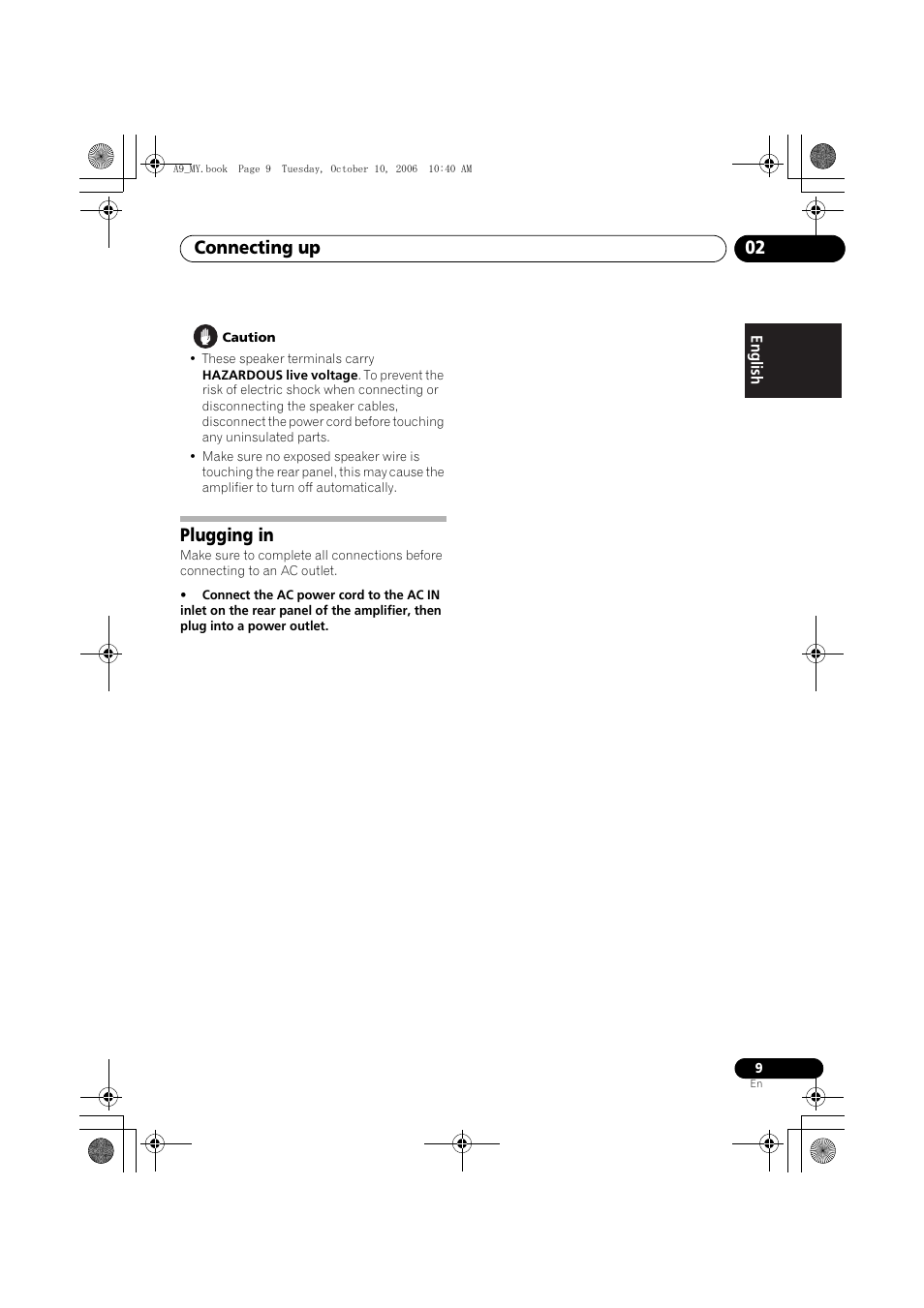 Plugging in, Connecting up 02 | Pioneer A-A9-J User Manual | Page 9 / 109