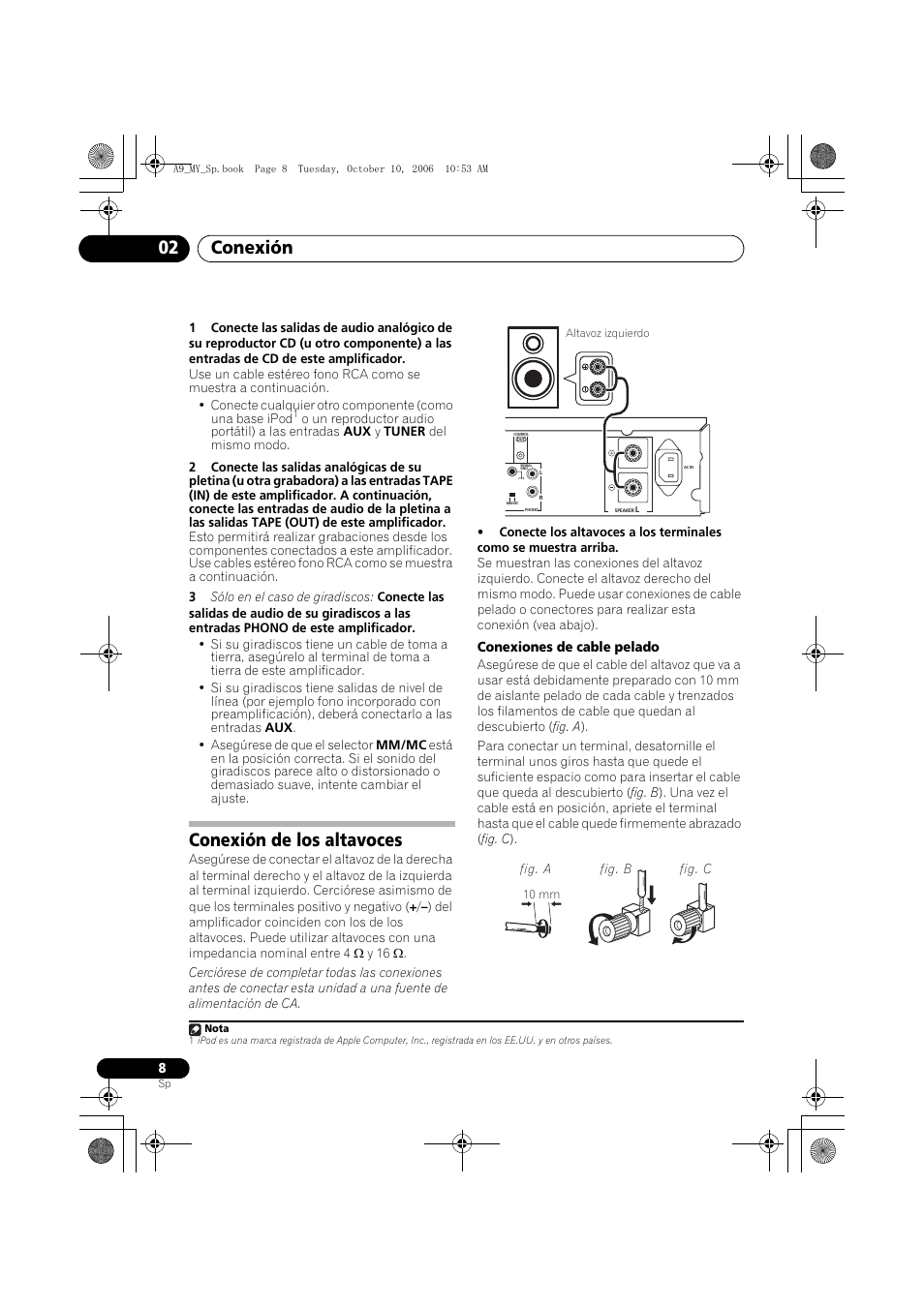 Conexión de los altavoces, Conexión 02 | Pioneer A-A9-J User Manual | Page 98 / 109