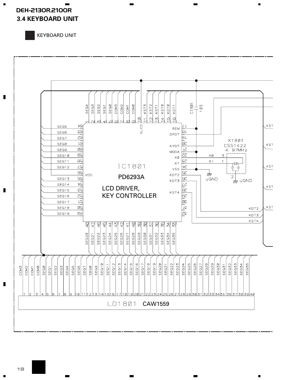 4 keyboard unit, Lcd driver, key controller pd6293a | Pioneer DEH-2130R  EN User Manual | Page 18 / 66