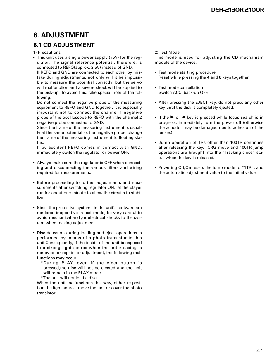 Adjustment, 1 cd adjustment | Pioneer DEH-2130R  EN User Manual | Page 41 / 66