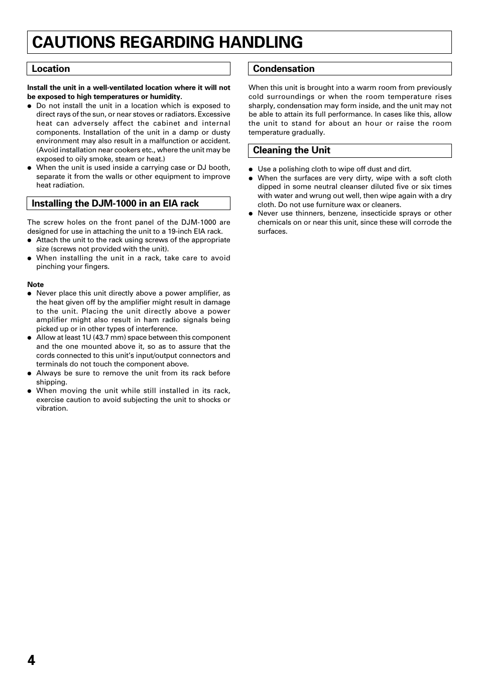 Cautions regarding handling | Pioneer DJM-1000 User Manual | Page 4 / 20