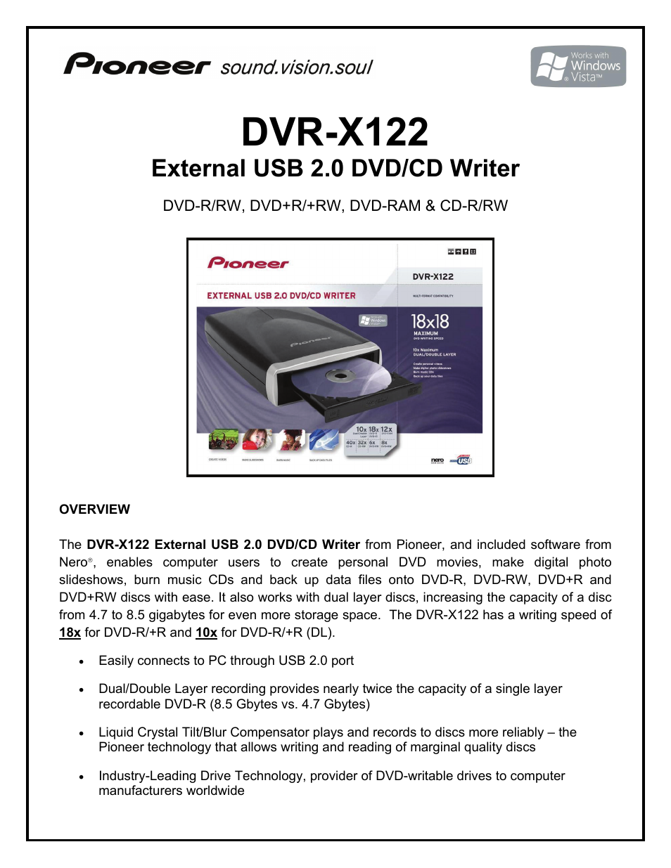 Pioneer DVR-X122 User Manual | 2 pages