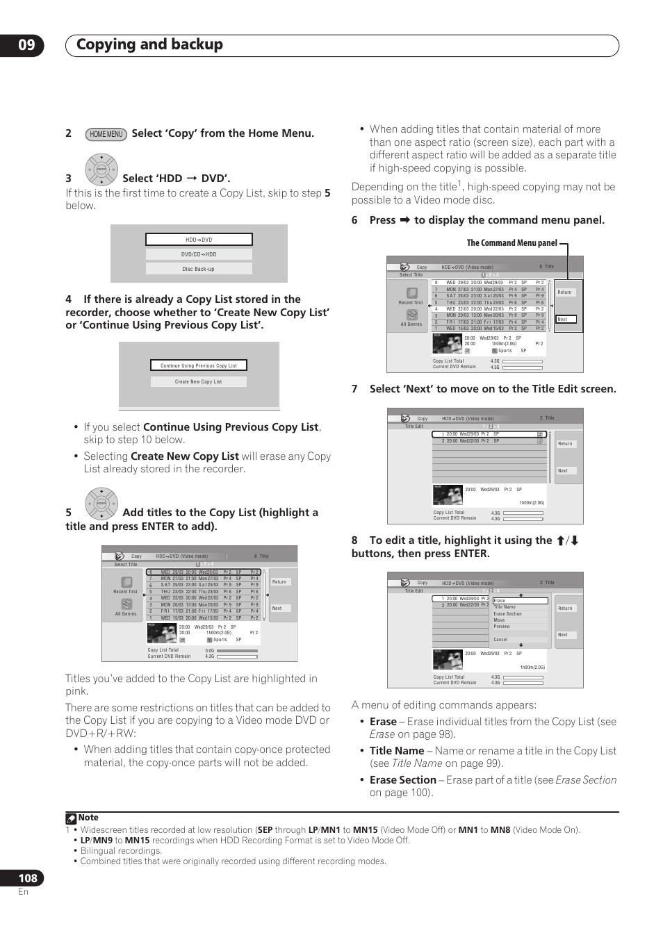 Copying and backup 09, The command menu panel | Pioneer RCS-606H User Manual | Page 108 / 152