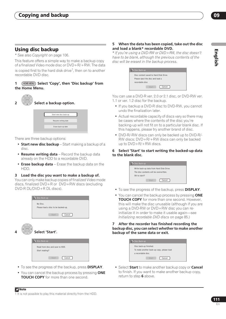 Copying and backup 09, Using disc backup, English | Pioneer RCS-606H User Manual | Page 111 / 152