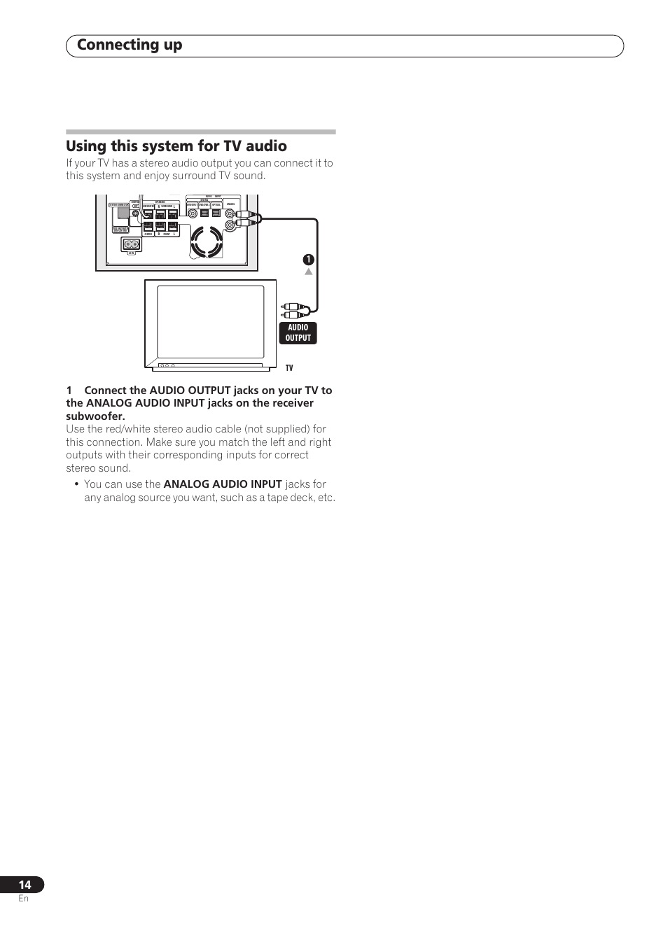 Connecting up, Using this system for tv audio, Audio output | Pioneer RCS-606H User Manual | Page 14 / 152