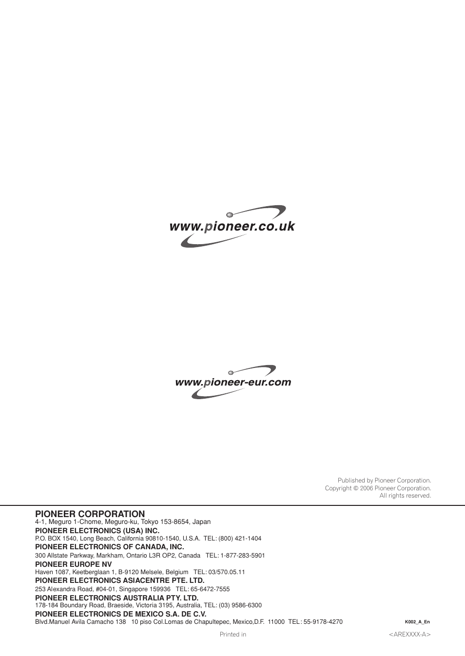 Pioneer corporation | Pioneer RCS-606H User Manual | Page 152 / 152