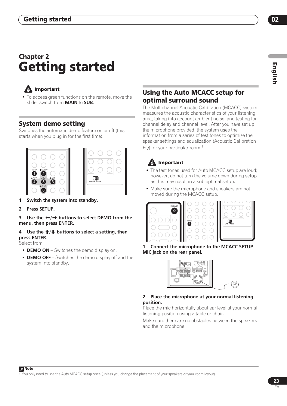 Getting started, Getting started 02, Chapter 2 | System demo setting, English | Pioneer RCS-606H User Manual | Page 23 / 152