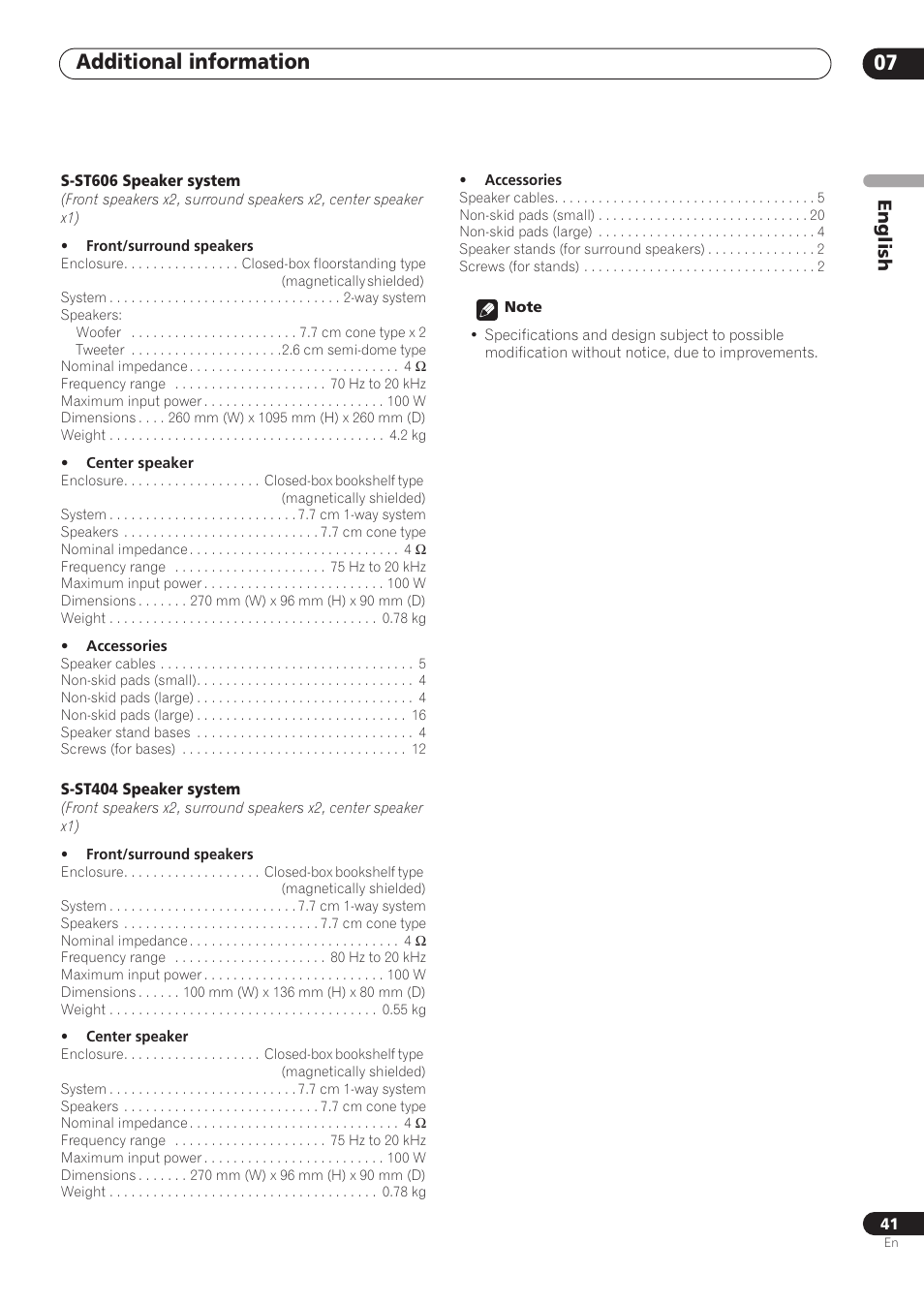 Additional information 07, English | Pioneer RCS-606H User Manual | Page 41 / 152